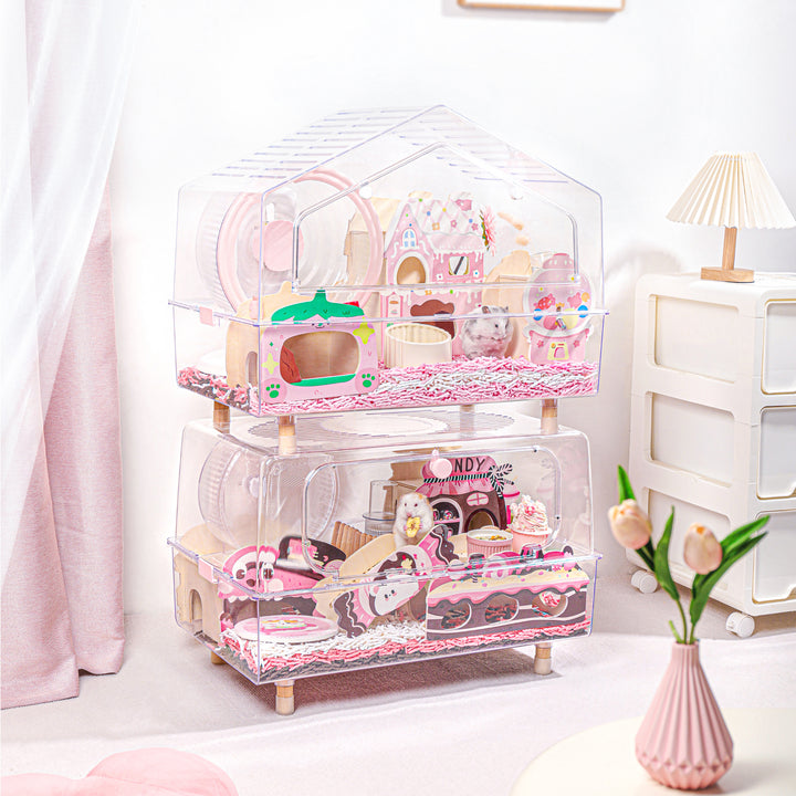 Mini & Moe TV Viewing Cage for Hamsters - Transparent, Spacious, Elevated & Minimalist