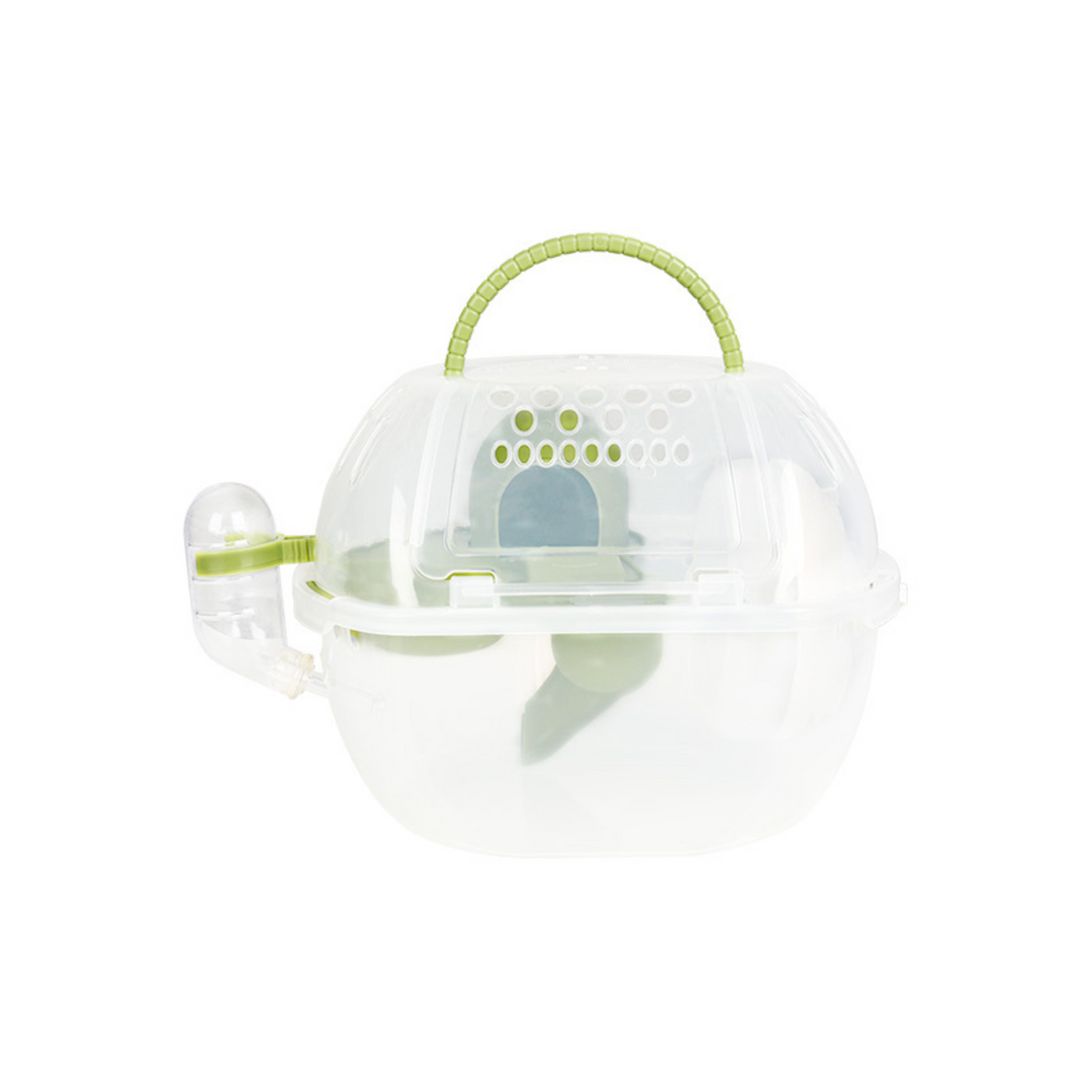Mini&Moe Crystal Tote Cage, a portable outdoor cage for hamsters and small pets.