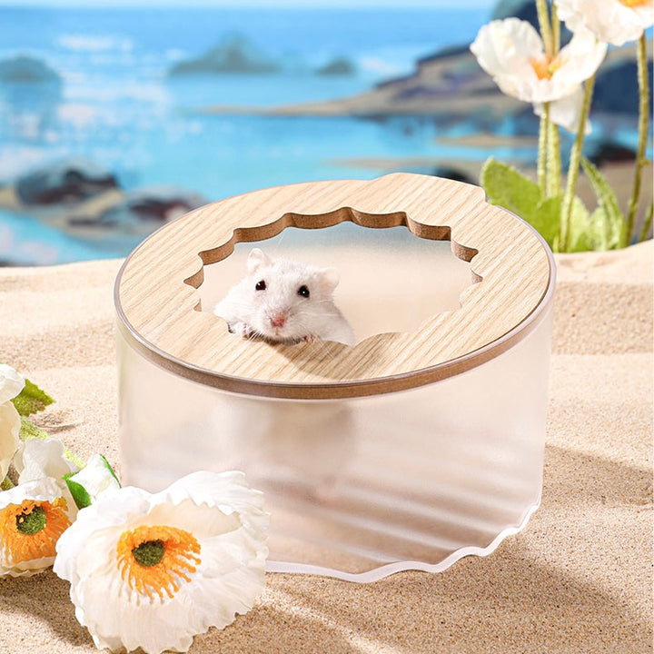 Bright flower-shaped enrichment toy for small animal habitats.