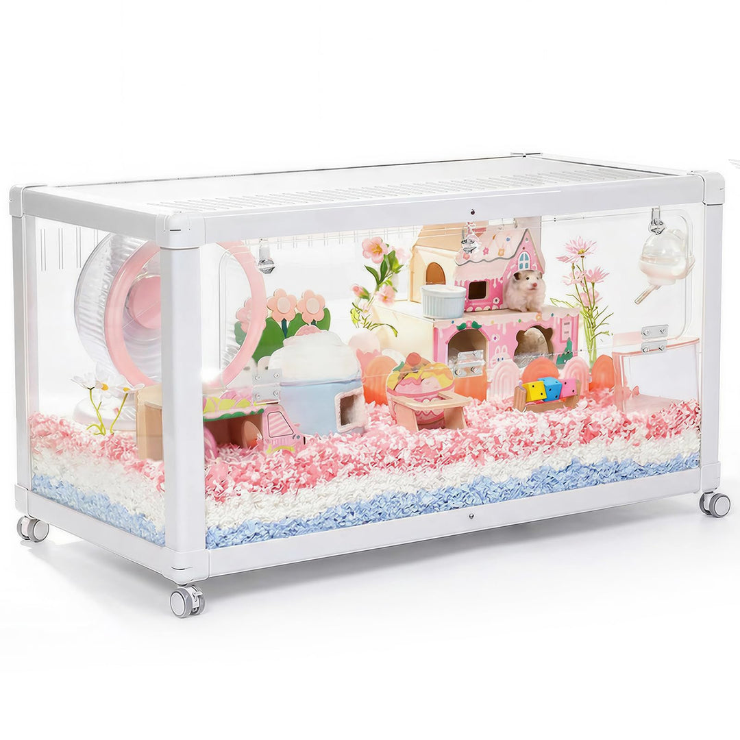 Mini&moe Hamster Cage - Large Rat Cage 39.4 Inch Chew Proof Small Animal Habitat with Removable Wheels, Acrylic Guinea Pig Cages for Dwarf Syrian Hamster, Gerbil, Mouse, Chinchilla, Reptile