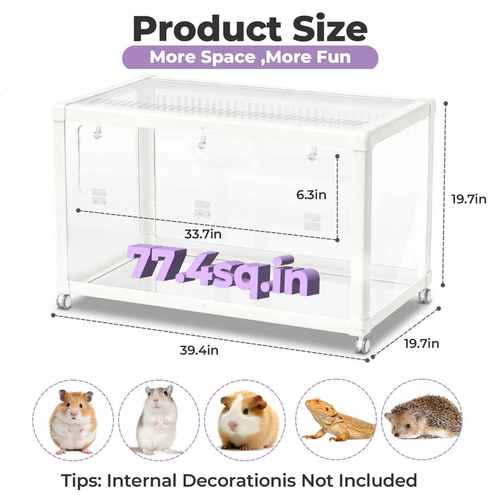 Mini&moe Hamster Cage - Large Rat Cage 39.4 Inch Chew Proof Small Animal Habitat with Removable Wheels, Acrylic Guinea Pig Cages for Dwarf Syrian Hamster, Gerbil, Mouse, Chinchilla, Reptile