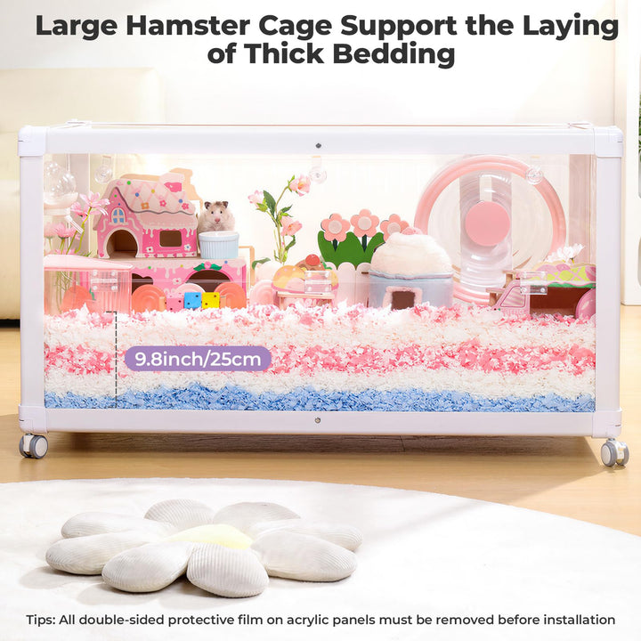 Mini&moe Hamster Cage - Large Rat Cage 39.4 Inch Chew Proof Small Animal Habitat with Removable Wheels, Acrylic Guinea Pig Cages for Dwarf Syrian Hamster, Gerbil, Mouse, Chinchilla, Reptile