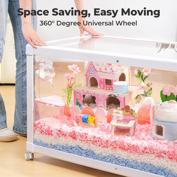Mini&moe Hamster Cage - Large Rat Cage 39.4 Inch Chew Proof Small Animal Habitat with Removable Wheels, Acrylic Guinea Pig Cages for Dwarf Syrian Hamster, Gerbil, Mouse, Chinchilla, Reptile