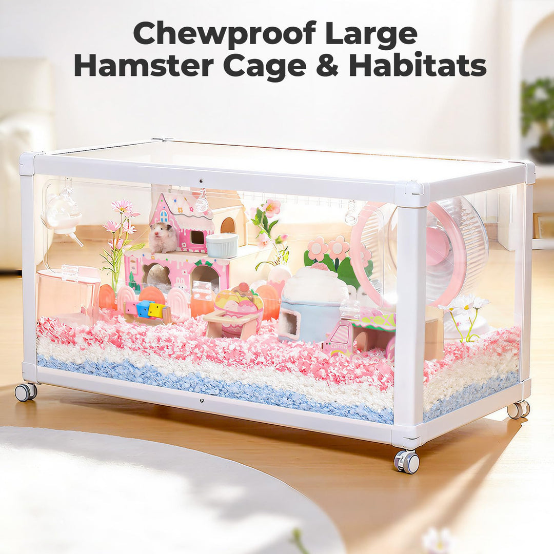 Mini&moe Hamster Cage - Large Rat Cage 39.4 Inch Chew Proof Small Animal Habitat with Removable Wheels, Acrylic Guinea Pig Cages for Dwarf Syrian Hamster, Gerbil, Mouse, Chinchilla, Reptile
