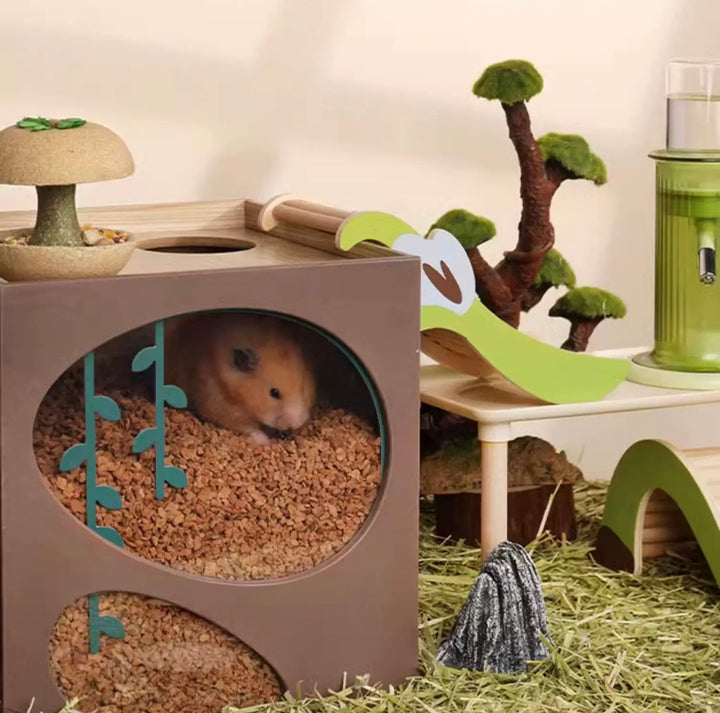 Natural burrowing box for small pets with an ivy-themed design